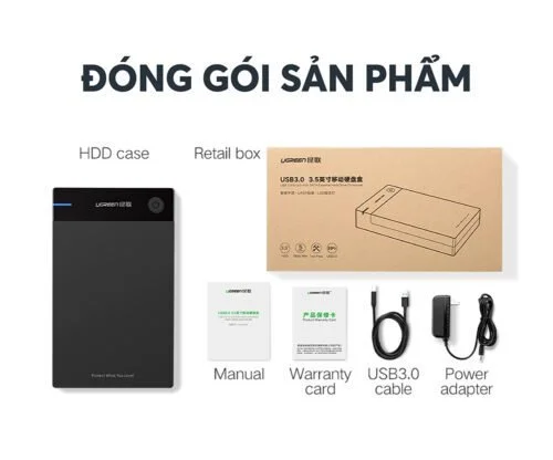 Thiết bị đựng ổ cứng 3.5 inch, dùng để kết nối ổ cứng sata với máy tính qua cổng usb, kèm dây cáp Ugreen (50423) — ảnh 8