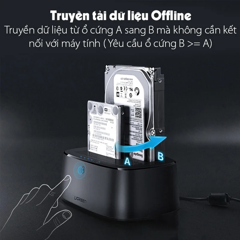 Thiết bị đựng ổ cứng 3.5 inch, dùng để kết nối ổ cứng sata với máy tính qua cổng usb, kèm dây cáp Ugreen (50857)