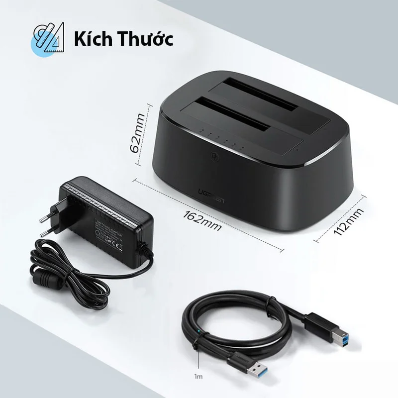Thiết bị đựng ổ cứng 3.5 inch, dùng để kết nối ổ cứng sata với máy tính qua cổng usb, kèm dây cáp Ugreen (50857)