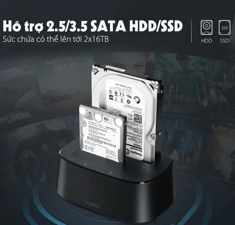 Thiết bị đựng ổ cứng 3.5 inch, dùng để kết nối ổ cứng sata với máy tính qua cổng usb, kèm dây cáp Ugreen (50857) — ảnh 2