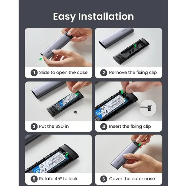 Thiết bị đựng ổ cứng cỡ M.2, dùng để kết nối ổ cứng Sata M-KEY với máy tính qua cổng usb-C Ugreen (10902) — ảnh 8