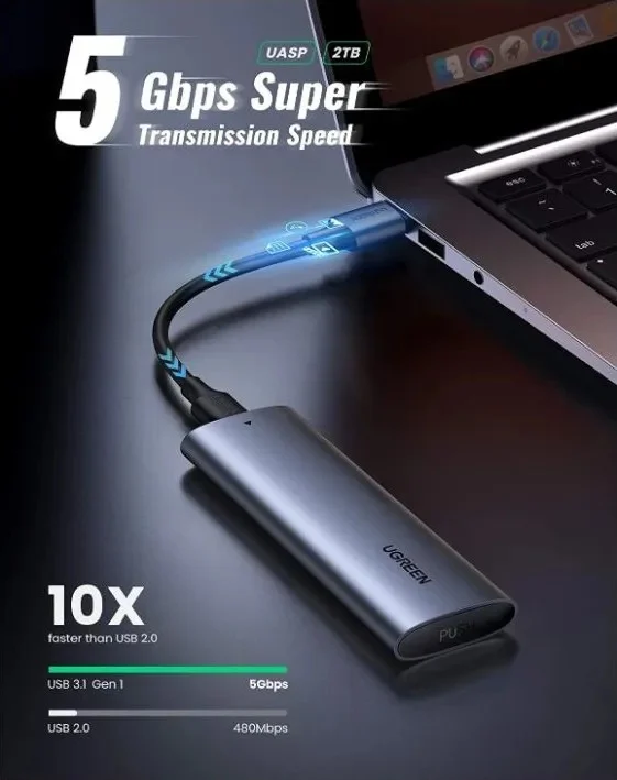 Thiết bị đựng ổ cứng cỡ M.2, dùng để kết nối ổ cứng Sata NGFF với máy tính qua cổng usb, kèm dây cáp Ugreen (10903) — ảnh 4