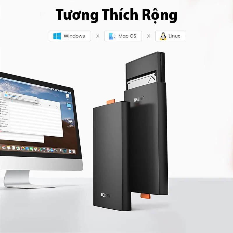 Thiết bị đựng ổ cứng, dùng để kết nối ổ cứng sata với máy tính để bàn qua cổng USB C, Ugreen (80556) — ảnh 3