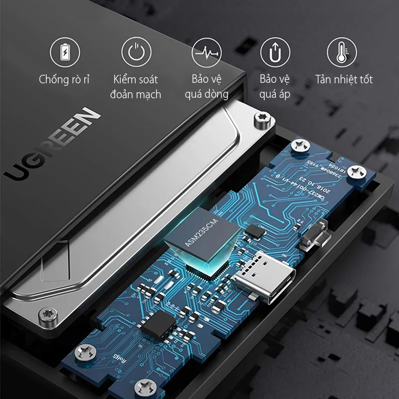 Thiết bị đựng ổ cứng, dùng để kết nối ổ cứng sata với máy tính để bàn qua cổng USB C, Ugreen (80556) — ảnh 4
