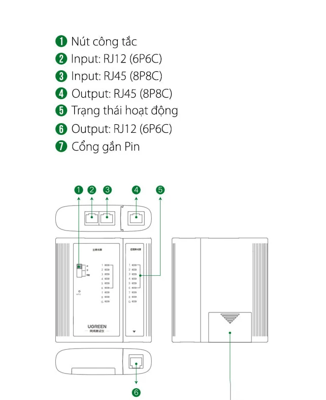 Thiết bị kiểm tra dây cáp mạng RJ45 và RJ 11 ugreen 10950 — ảnh 6