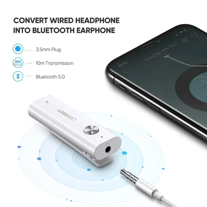 Thiết bị nhận Bluetooth, màu trắng hỗ trợ APTX đầu ra 3.5mm Ugreen (40854)