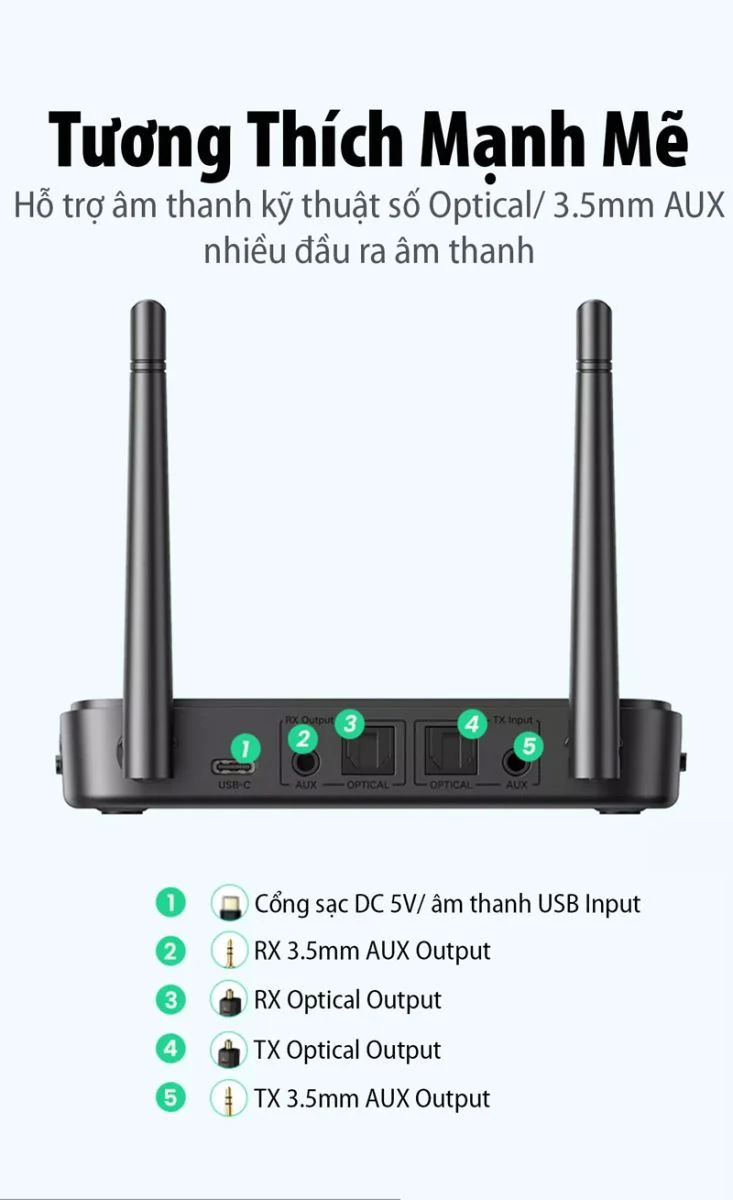 Thiết bị truyền nhận Bluetooth 5.0 công suất 10mW Ugreen (20140)