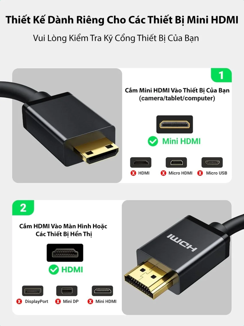 Ugreen 10117 2M màu Đen Cáp chuyển đổi Mini HDMI sang HDMI thuần đồng HD108 — ảnh 7