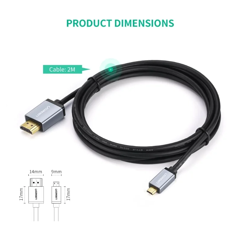 Ugreen 10119 2M màu Đen Cáp chuyển đổi Micro HDMI sang HDMI thuần đồng cao cấp HD109 — ảnh 8