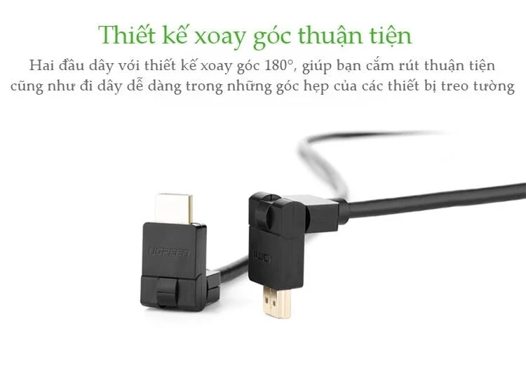 Ugreen 10125 1M màu đen Cáp tín hiệu HDMI đầu xoay 180 độ cao cấp HD105 — ảnh 2
