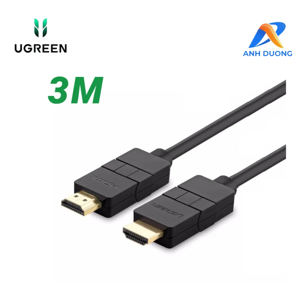 Ugreen 10127 3M màu đen Cáp tín hiệu HDMI đầu xoay 180 độ cao cấp HD105
