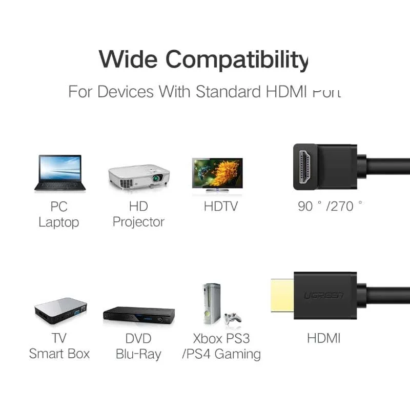 Ugreen 10172 1M màu Đen Cáp tín hiệu HDMI chuẩn 1.4 đầu bẻ xuống góc 90 độ HD103 — ảnh 5