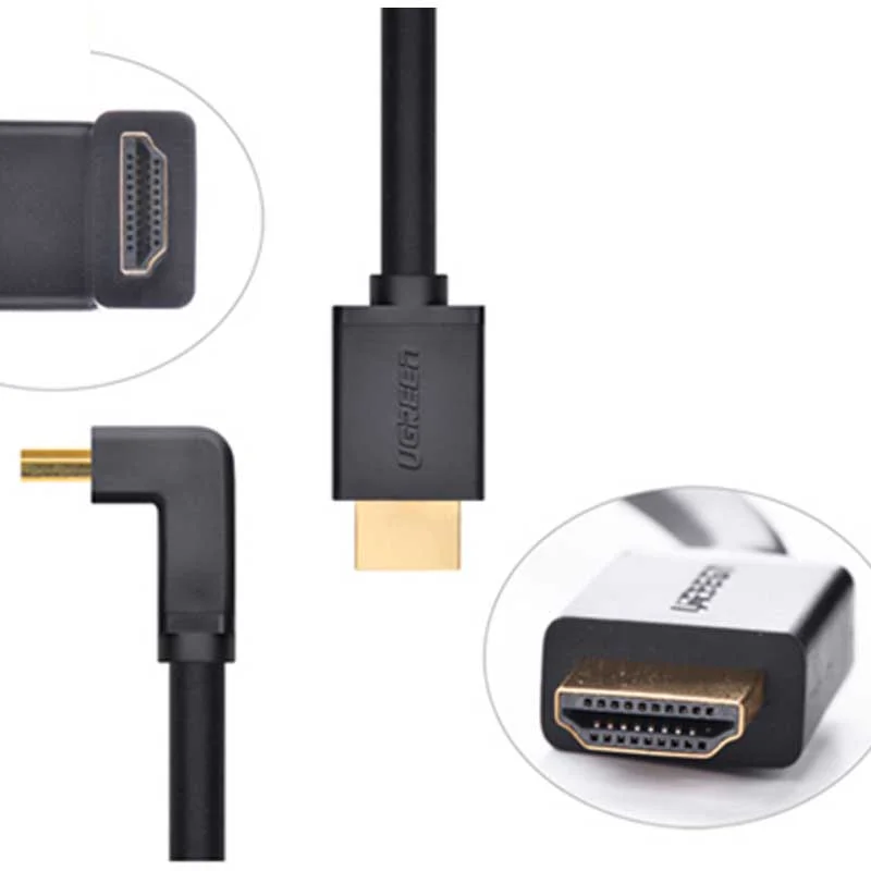 Ugreen 10173 2M màu Đen Cáp tín hiệu HDMI chuẩn 1.4 đầu bẻ xuống góc 90 độ HD103 — ảnh 2