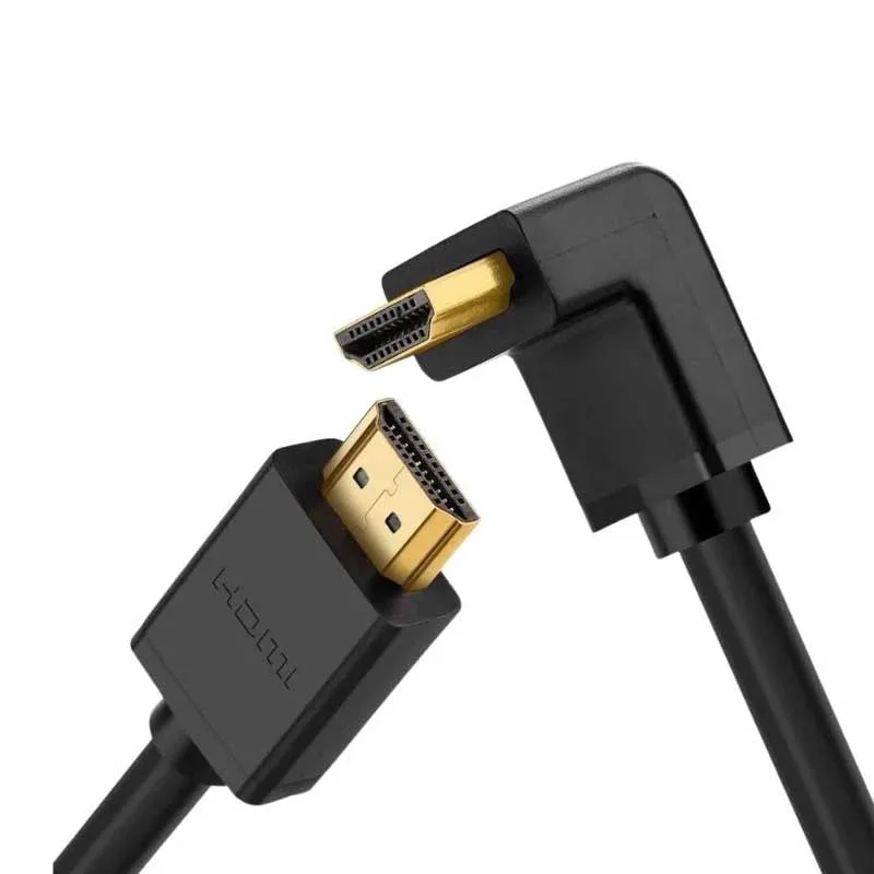 Ugreen 10174 3M màu Đen Cáp tín hiệu HDMI chuẩn 1.4 đầu bẻ xuống góc 90 độ HD103