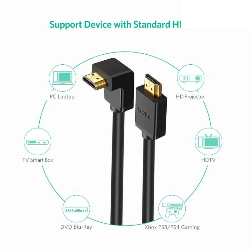 Ugreen 10175 5M màu Đen Cáp tín hiệu HDMI chuẩn 1.4 đầu bẻ xuống góc 90 độ HD103 — ảnh 4