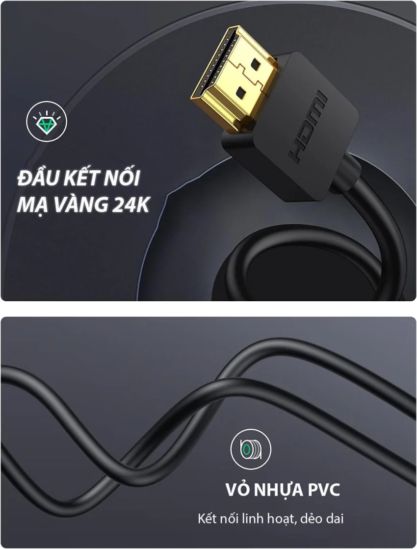 Ugreen 10195 1M màu Đen Cáp chuyển đổi Mini HDMI sang HDMI thuần đồng HD108 — ảnh 4