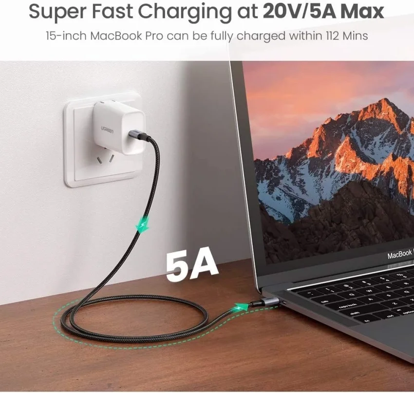 Ugreen 10230 cáp Type C 1 sợi 1M và 1 sợi 2M hỗ trợ sạc nhanh pd 100w