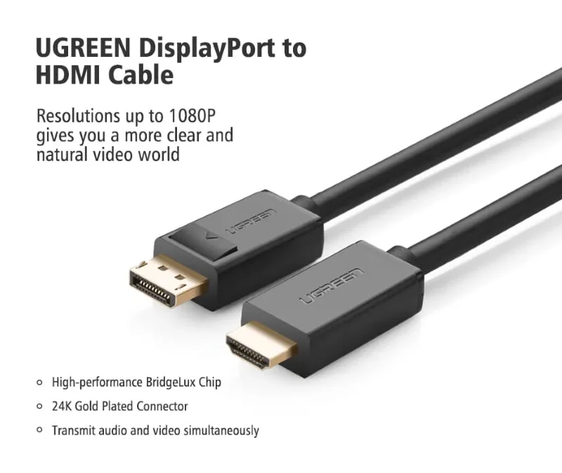 Ugreen 10239 1.5M Màu Đen Cáp chuyển đổi Displayport sang HDMI thuần đồng DP101 — ảnh 4
