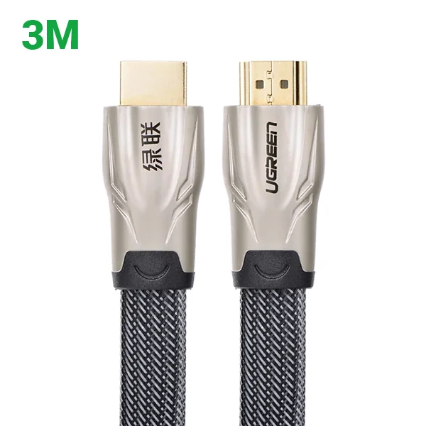 Ugreen 10253 3M màu Đen Cáp tín hiệu HDMI vỏ bọc lưới cao cấp cáp dẹt HD102