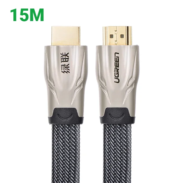 Ugreen 10258 15M màu Đen Cáp tín hiệu HDMI vỏ bọc lưới cao cấp cáp dẹt HD102