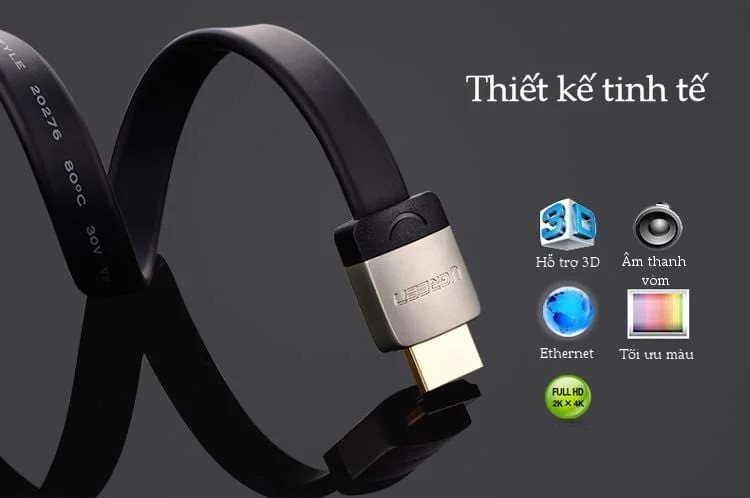Ugreen 10260 1.5M màu Đen Cáp tín hiệu HDMI chuẩn 2.0 cáp dẹt đầu bọc hợp kim HD123