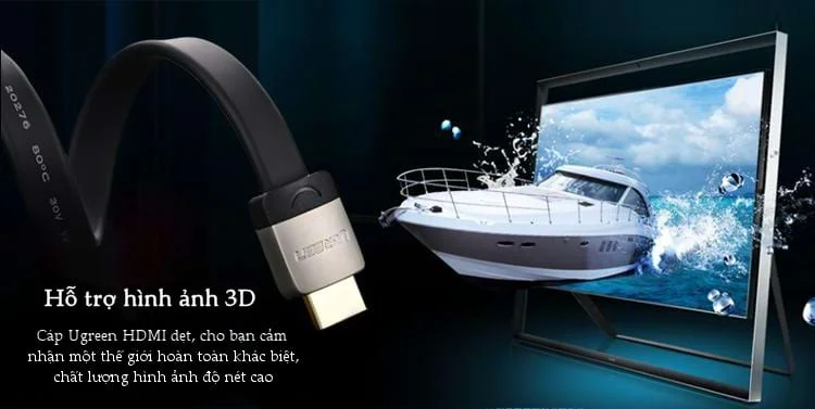 Ugreen 10260 1.5M màu Đen Cáp tín hiệu HDMI chuẩn 2.0 cáp dẹt đầu bọc hợp kim HD123
