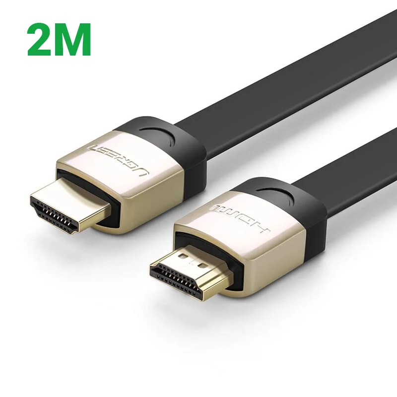 Ugreen 10261 2M màu Đen Cáp tín hiệu HDMI chuẩn 2.0 cáp dẹt đầu bọc hợp kim HD123