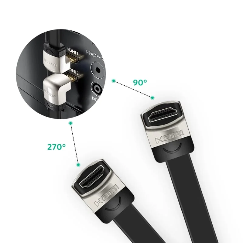 Ugreen 10277 1M dây màu đen đầu màu xám Cáp tín hiệu HDMI dẹt bẻ góc 90 độ HD122 — ảnh 10