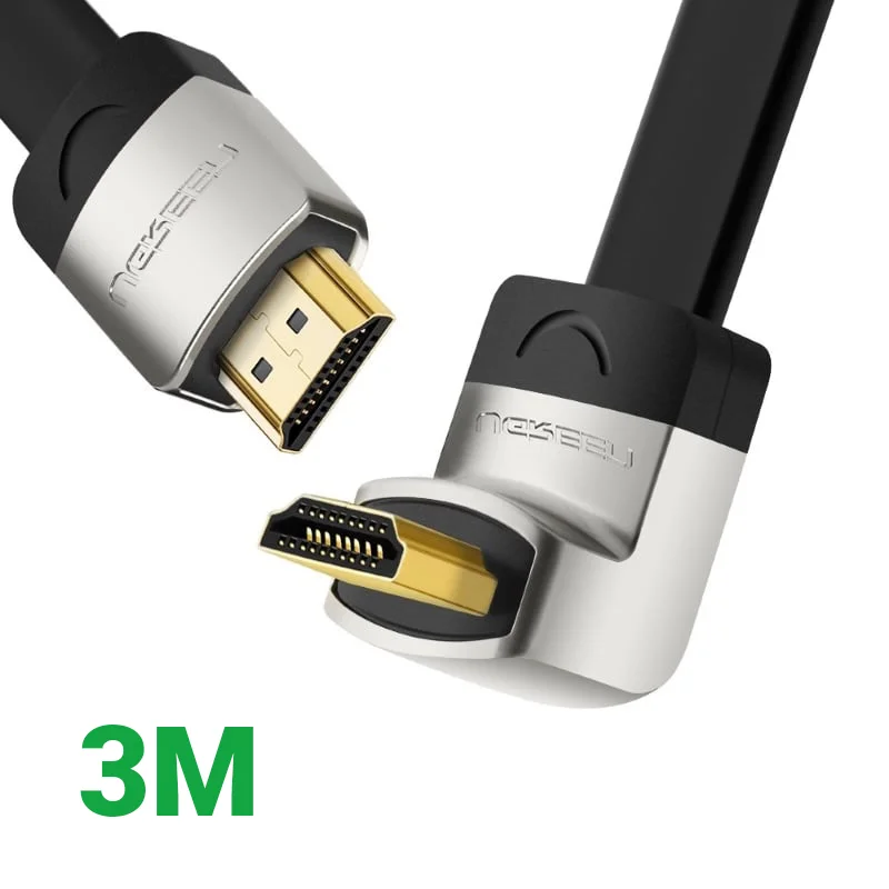 Ugreen 10280 3M dây màu đen đầu màu xám Cáp tín hiệu HDMI dẹt bẻ góc 90 độ HD122