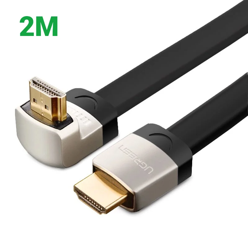 Ugreen 10283 2M dây màu đen đầu màu xám Cáp tín hiệu HDMI dẹt bẻ góc 270 độ HD122 — ảnh 1