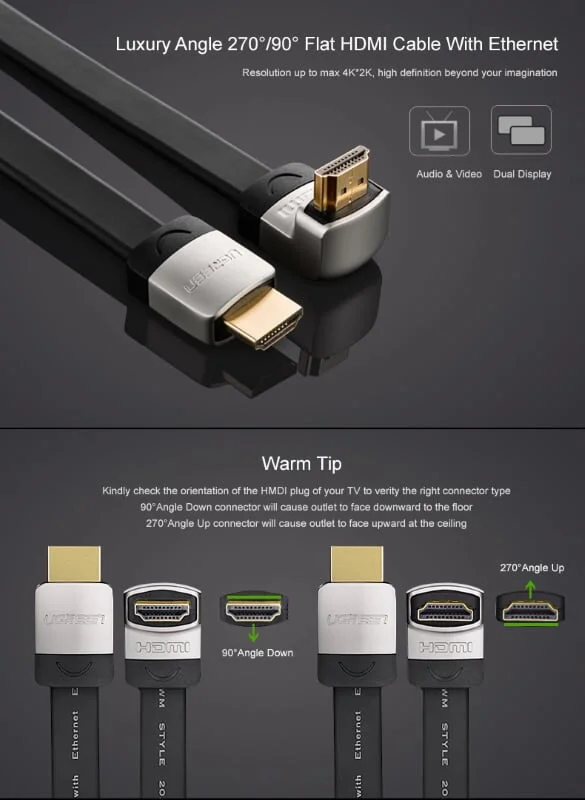Ugreen 10284 3M màu Đen Cáp tín hiệu HDMI chuẩn 1.4 đầu góc 270 độ HD122 — ảnh 2