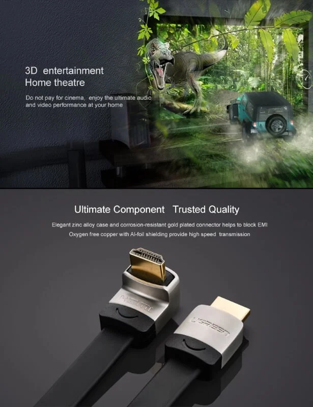 Ugreen 10284 3M màu Đen Cáp tín hiệu HDMI chuẩn 1.4 đầu góc 270 độ HD122 — ảnh 8