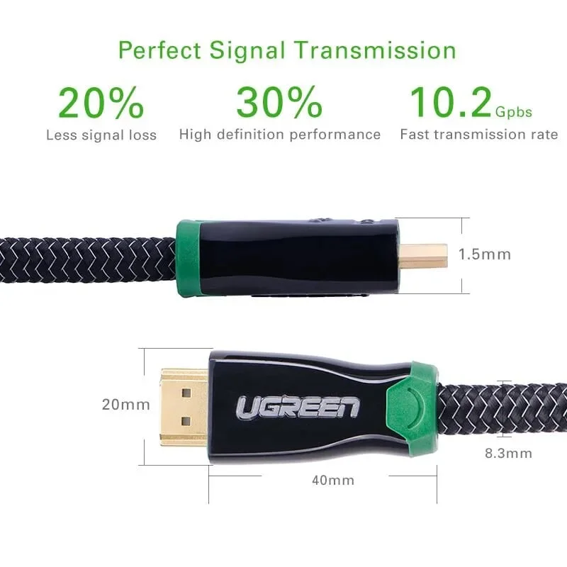 Ugreen 10291 1M màu Đen Cáp tín hiệu HDMI vỏ bọc kim loại hỗ trợ 3D 4K2K HD126 — ảnh 9