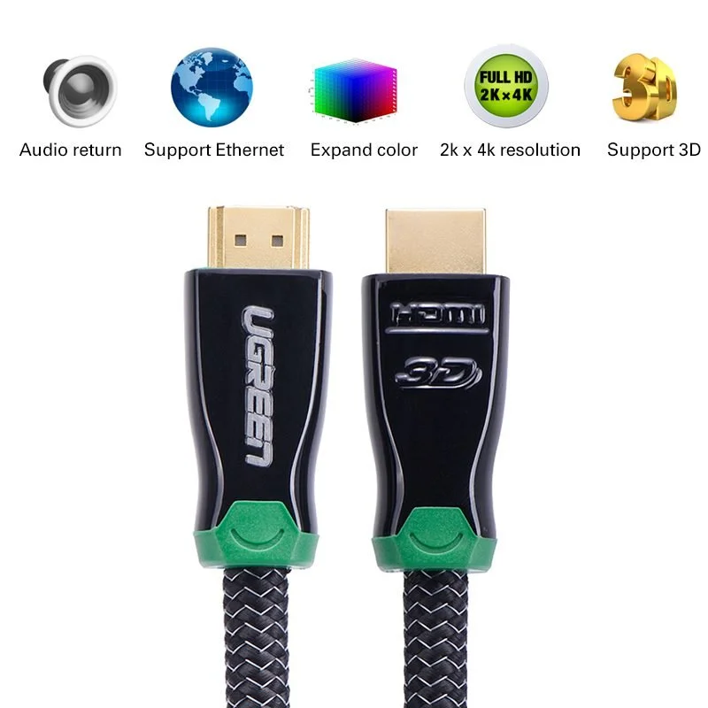 Ugreen 10295 8M màu Đen Cáp tín hiệu HDMI vỏ bọc kim loại hỗ trợ 3D 4K2K HD126 — ảnh 3