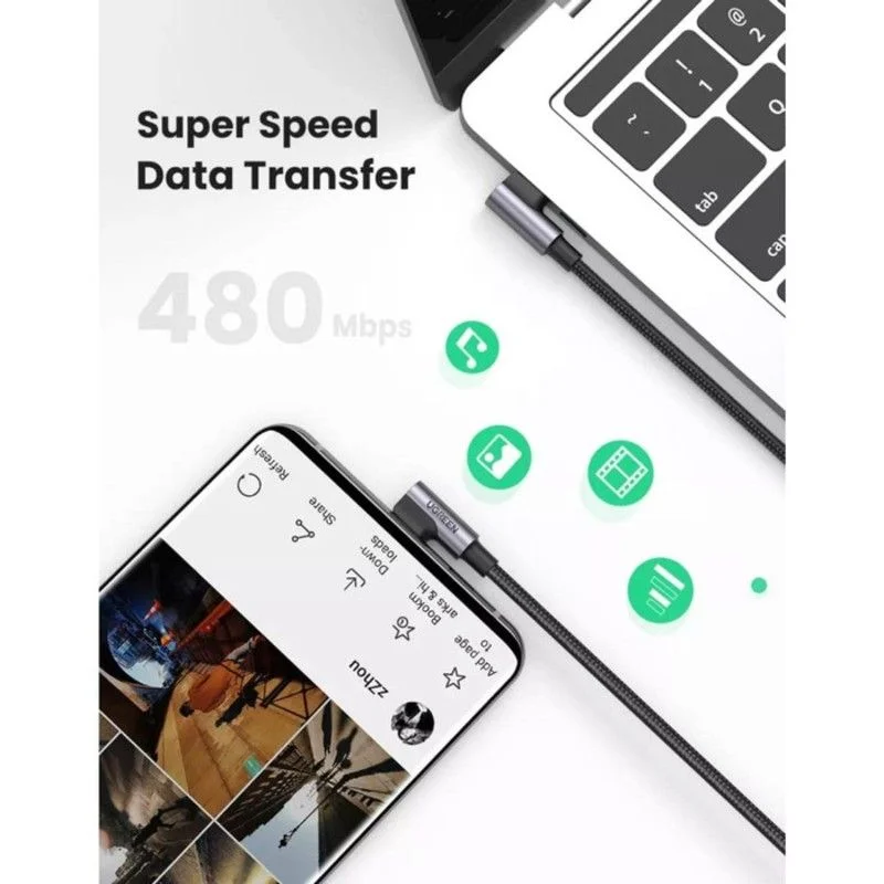 Ugreen 10357 3M 2 đầu bẻ 90 độ cáp USB type C màu đen US335 — ảnh 2