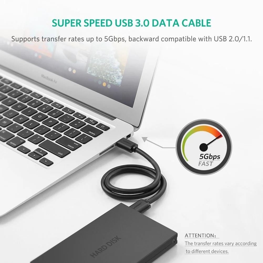 UGREEN 10370 USB 3.0 A Male to Male Cable 1m (Black)