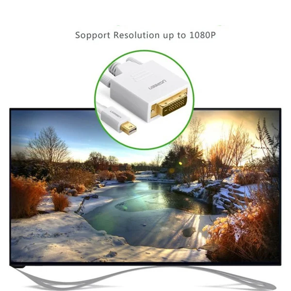Ugreen 10425 3M Màu Trắng Cáp chuyển đổi Mini DP sang DVI 24+1 hỗ trợ phân giải 1080P MD102