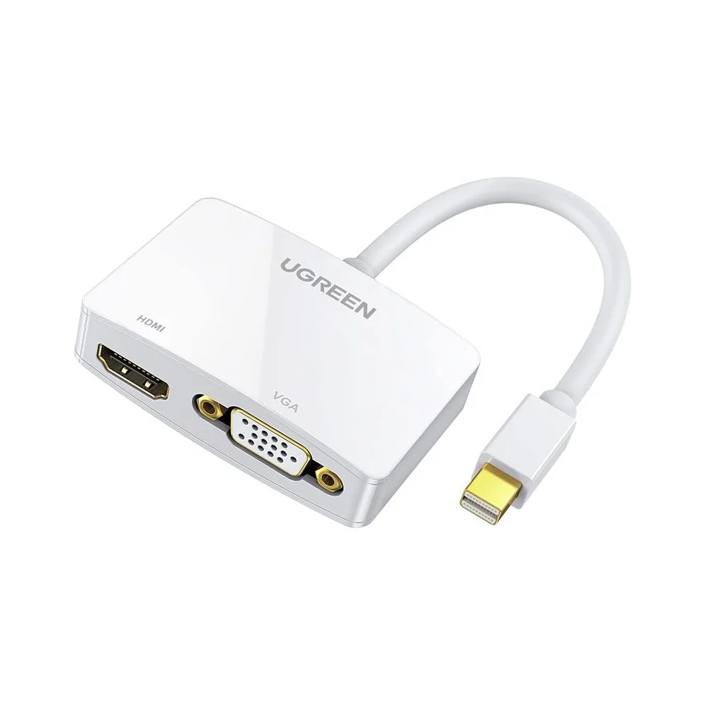 Ugreen 10427 Màu Trắng Bộ chuyển đổi Mini DP sang HDMI + VGA hỗ trợ phân giải 1080P (không ra cùng 1 lúc) MD108
