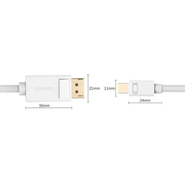 Ugreen 10476 1.5M Màu Trắng Cáp chuyển đổi Mini DP sang DisplayPort hỗ trợ phân giải 4K x 2K MD105
