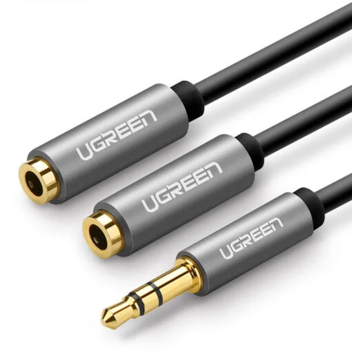 Ugreen 10532 25CM Màu Đen 3.5mm cáp chia âm thanh 1 ra 2 AV123