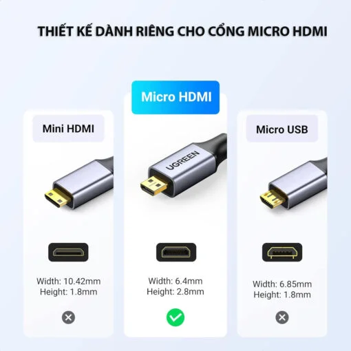 Ugreen 10550 1M 4k 60hz Cáp chuyển Micro HDMI sang HDMI đầu kim loại dài 1M HD109