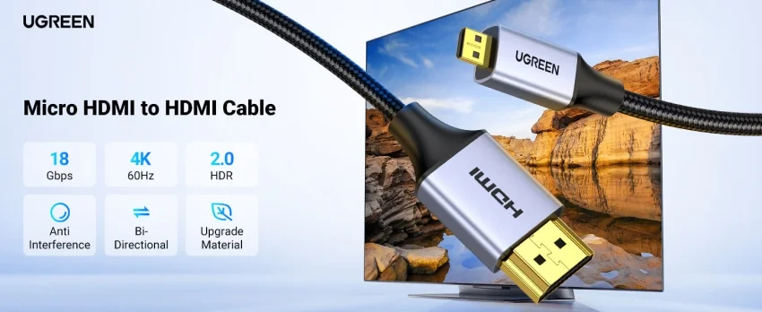 Ugreen 10550 1M 4k 60hz Cáp chuyển Micro HDMI sang HDMI đầu kim loại dài 1M HD109 — ảnh 8