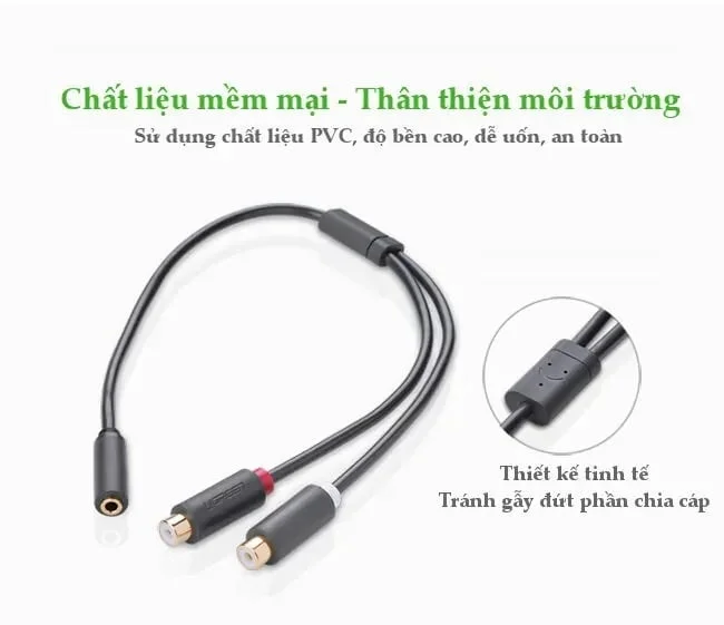 Ugreen 10562 25CM màu Đen Cáp âm thanh 2 đầu Bông sen âm sang 3.5mm âm AV109