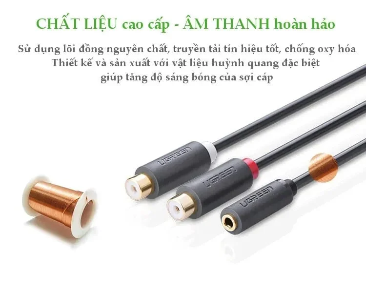 Ugreen 10562 25CM màu Đen Cáp âm thanh 2 đầu Bông sen âm sang 3.5mm âm AV109 — ảnh 7