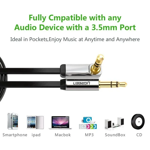 Ugreen 10596 0.5M màu Đen Cáp âm thanh 2 đầu 3.5mm dương đầu vuông góc mạ vàng AV119 — ảnh 7