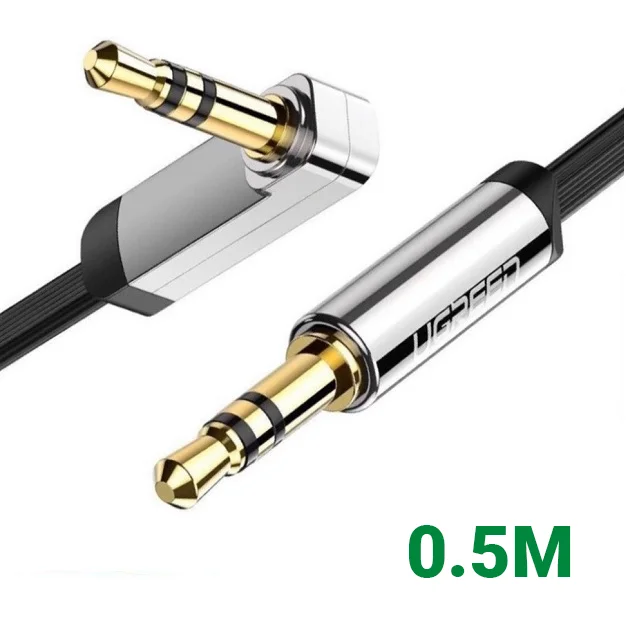 Ugreen 10596 0.5M màu Đen Cáp âm thanh 2 đầu 3.5mm dương đầu vuông góc mạ vàng AV119