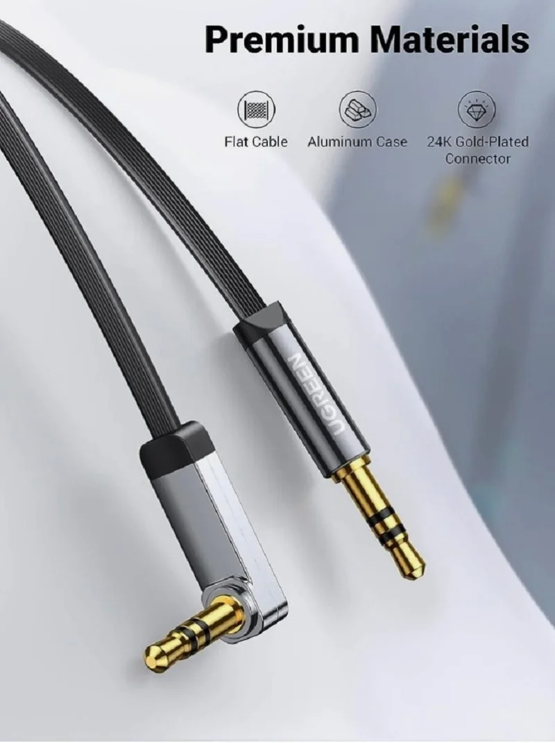 Ugreen 10597 1M màu Đen Cáp âm thanh 2 đầu 3.5mm dương đầu vuông góc mạ vàng AV119