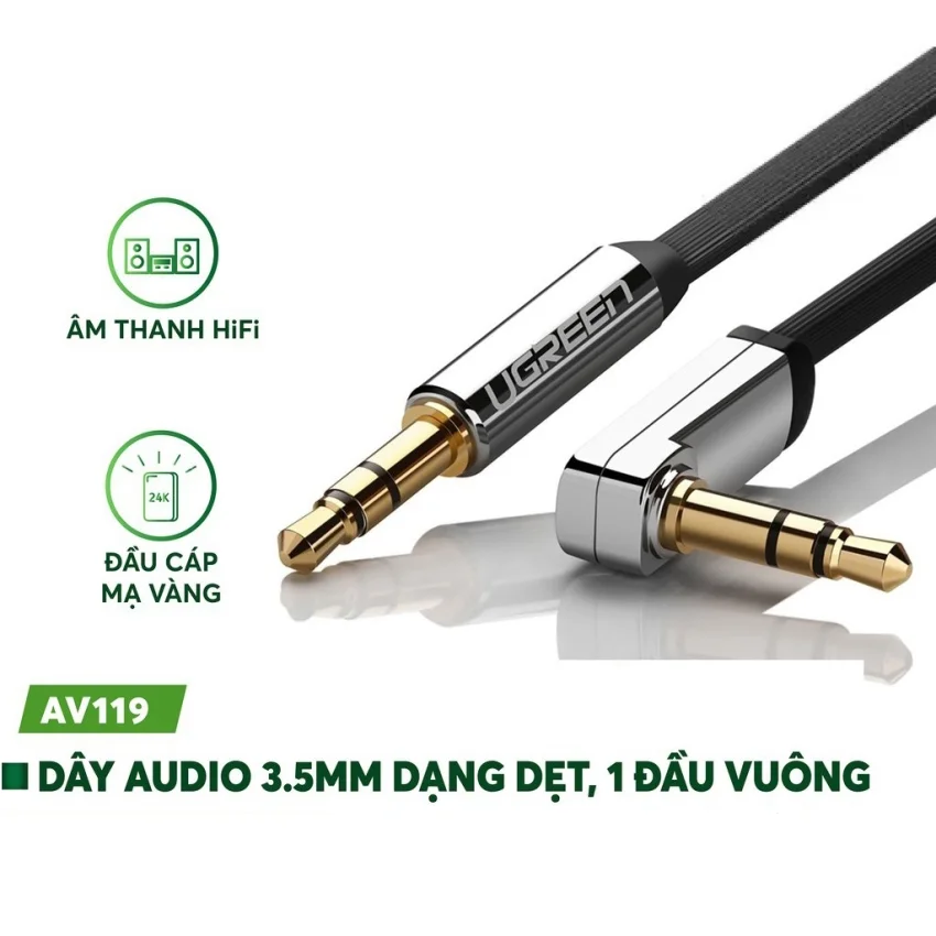 Ugreen 10598 1.5M màu Đen Cáp âm thanh 2 đầu 3.5mm dương đầu vuông góc mạ vàng AV119 — ảnh 2