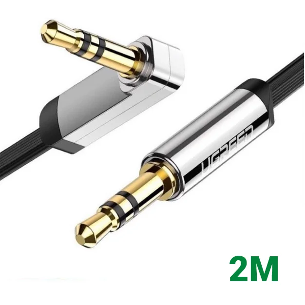 Ugreen 10599 2M màu Đen Cáp âm thanh 2 đầu 3.5mm dương đầu vuông góc mạ vàng AV119