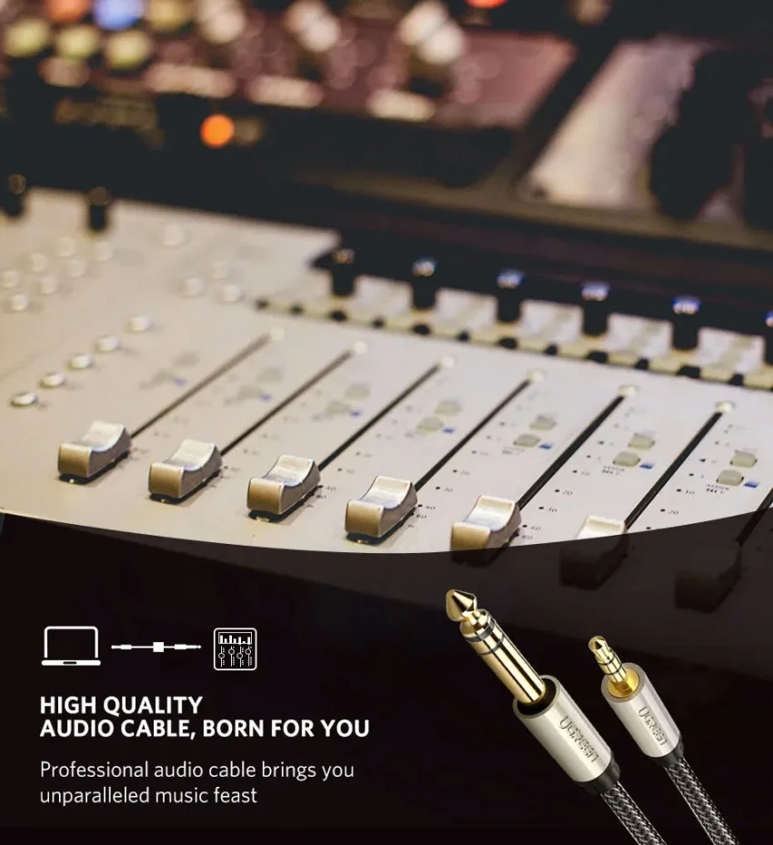 Ugreen 10625 1M màu xám đen cáp 3.5mm TRS ra 6.35mm TS Stereo Pro Audio mạ vàng 24K AV127 — ảnh 5